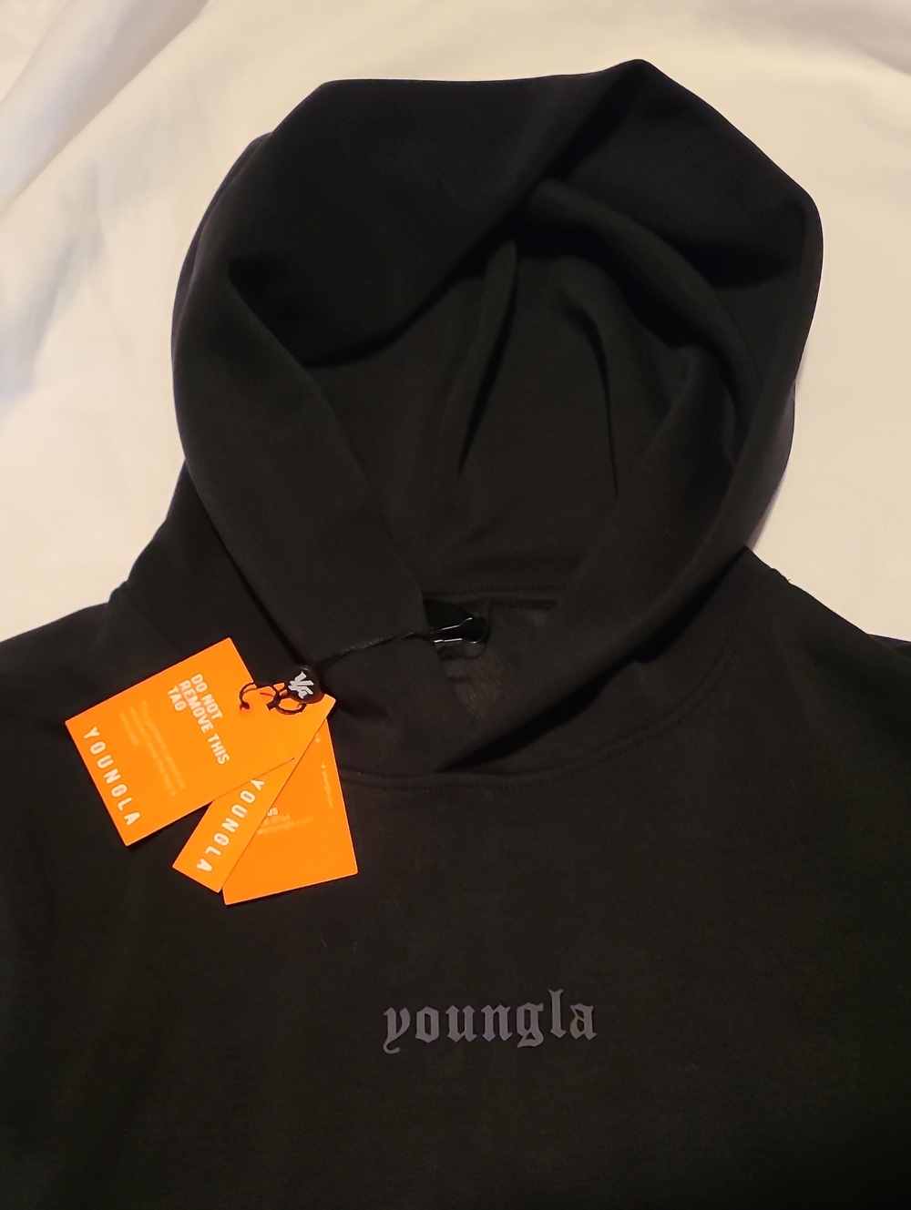 YoungLA Black 5216 Soft Pullover Size M, Stretch NWT Chest Logo Hoodie Oversized